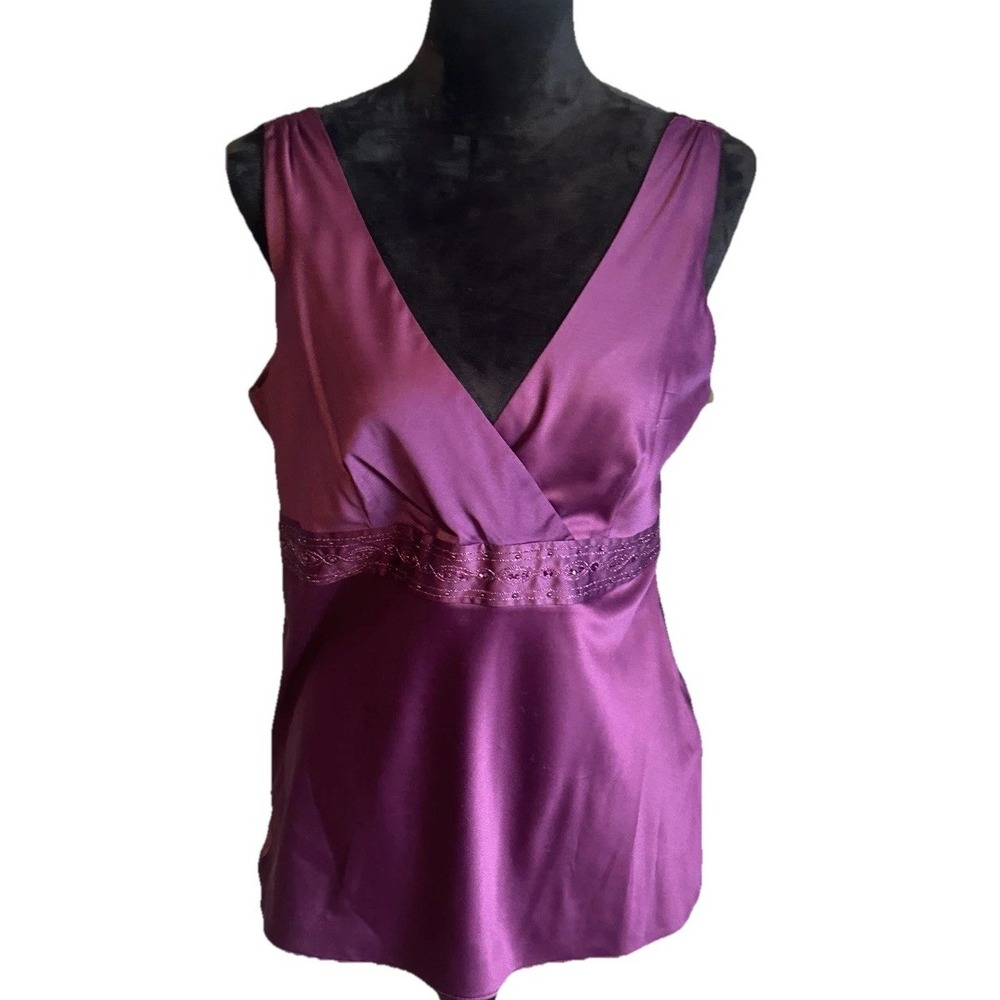 Envision‎ Studio Babydoll Sleeveless Satin Blouse Drk Purple Beads Dark Fairy